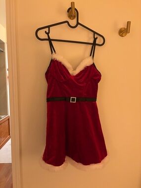 Red Velvet Santa Holiday Slip Dress with Faux Fur Trim